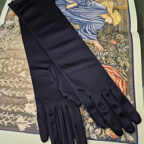 Accessories - Elegant Navy Satin Gloves 6 Available